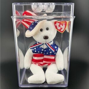 Vintage Ty Original Beanie Babies Sam 7-4-2003 Fourth of July Plush Bear W/ Case